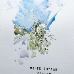 Mahee Island, Comber, (NI) original watercolour and ink painting on a4 300gsm watercolour paper