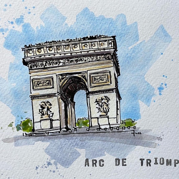 Arc de Triomphe, Paris original watercolour and ink painting on a4 300gsm watercolour paper