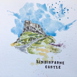 Lindisfarne Castle, Northumberland, England original watercolour and ink painting on a4 350gsm watercolour paper