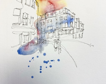 Bath, England, original ink and watercolour painting on A4 350gsm watercolour paper