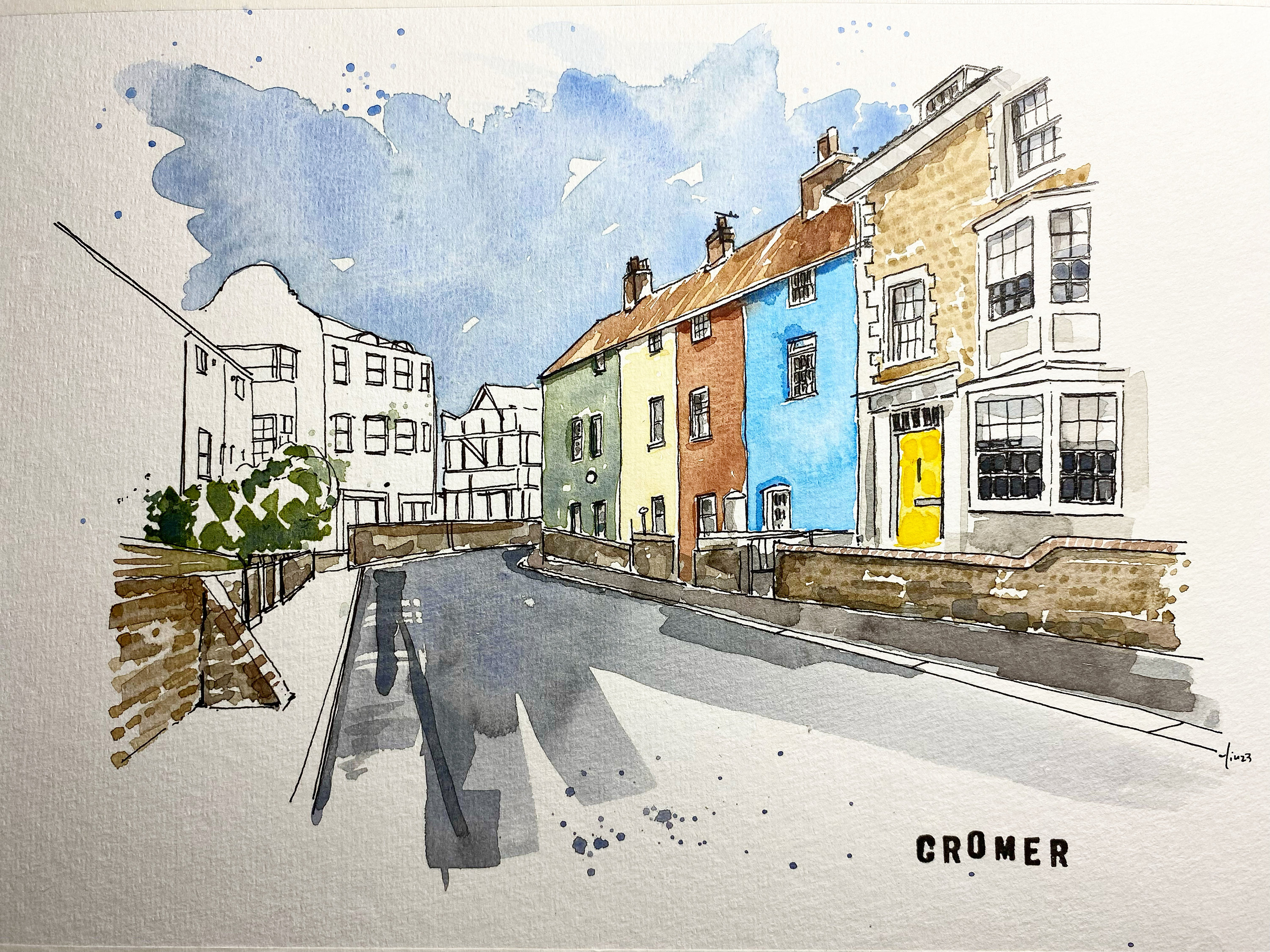 Cromer, Norfolk England original watercolour painting in ink and watercolour on A4 350gsm