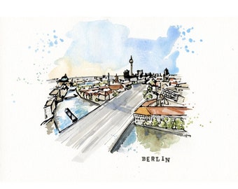 Berlin, Germany original watercolour and ink painting on A4 350gsm