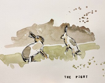 The Fight in ink and watercolour on A4 300gsm watercolour paper