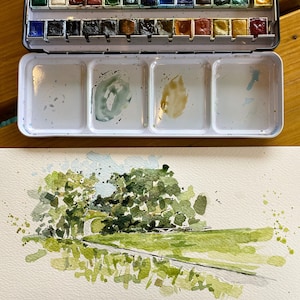 Crawfordsburn country park original watercolour and ink painting on 14x30cm 300gsm watercolour paper