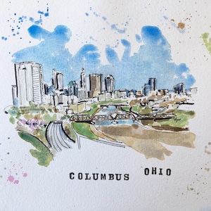 Columbus, Ohio, USA, original watercolour and ink painting on a4 350gsm watercolour paper