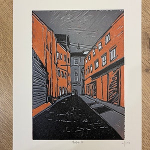 Belfast St. (NI) Original handprinted Lino print on A4 220gsm smooth heavyweight paper