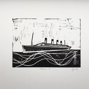 Titanic, Lino print on A4 200gsm paper