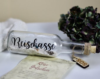 Reisekasse - Flasche mit Sand - Adventure begins - Reisegeschenk Geld - Reisegutschein - Geschenkidee Brautpaar - Gutschein personalisiert