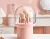 Makeup Brush Holder Covered, Makeup Brushes Case Large Capacity Brushes Organizer, Cosmetics Storage Box with Lid Brushes Display Case