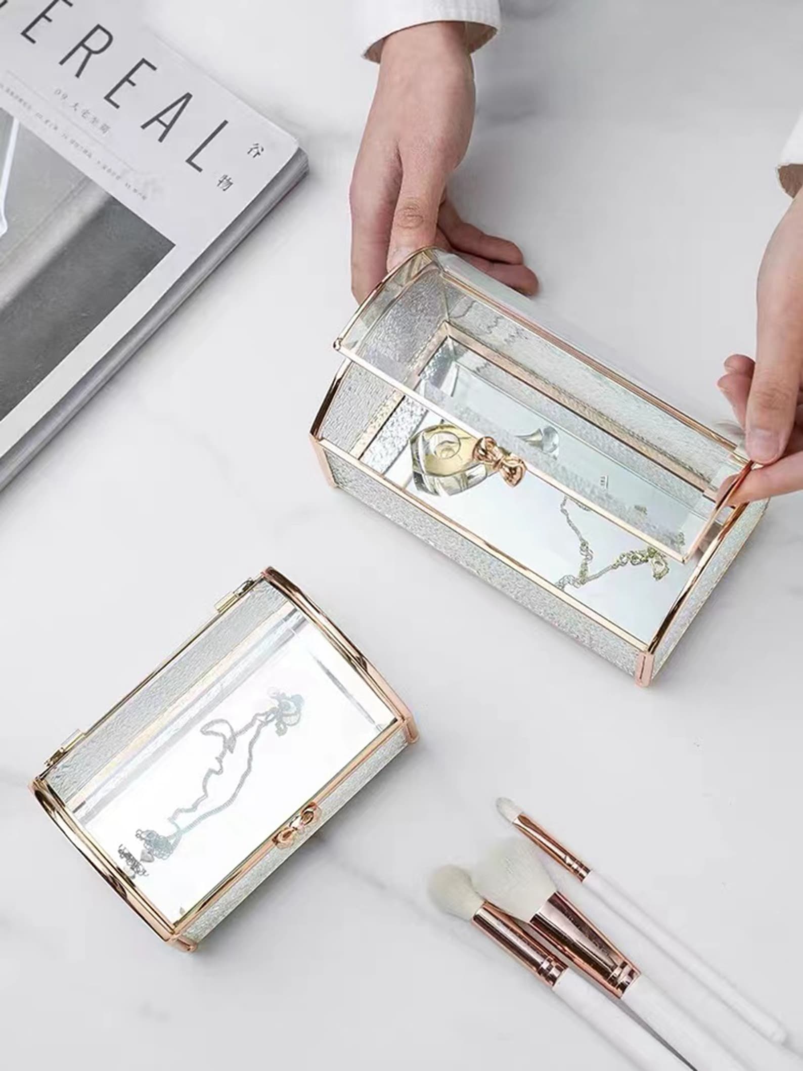 Glass Jewelry Organizer Box Desktop Jewelry Organizer Holder Etsy