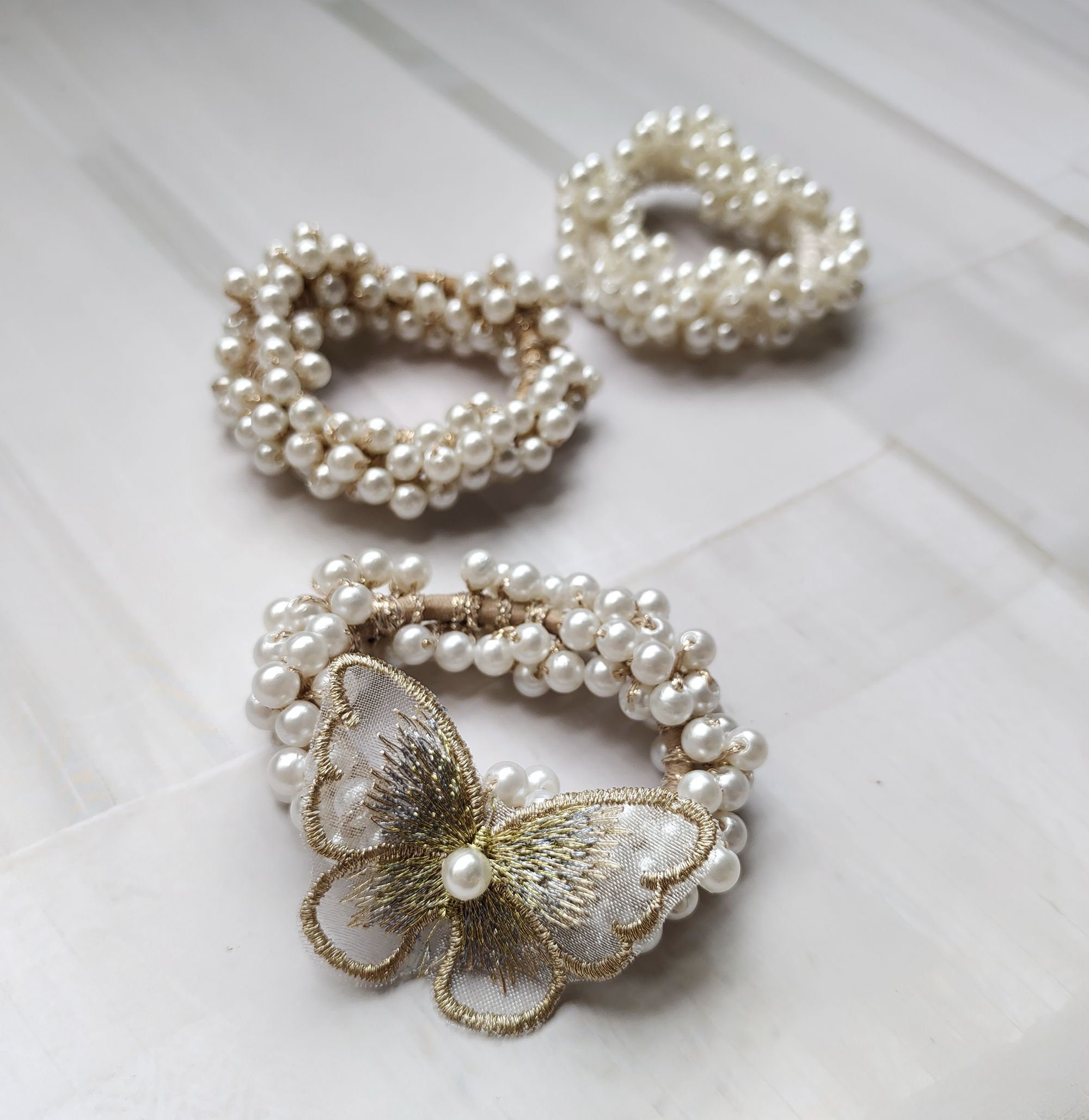 3 Pcs Pearl Elastics Hair Ties Pearl Hair Tie Hair Scrunchie Etsy