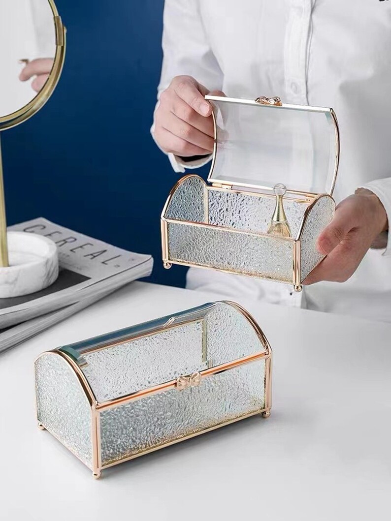 Glass Jewelry Organizer Box Desktop Jewelry Organizer Holder Etsy