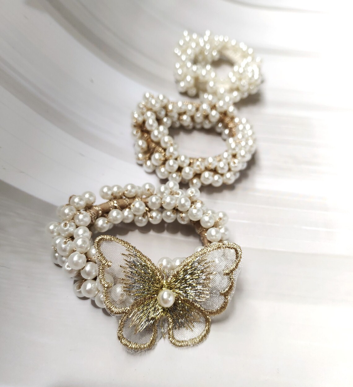 3 Pcs Pearl Elastics Hair Ties Pearl Hair Tie Hair Scrunchie Etsy