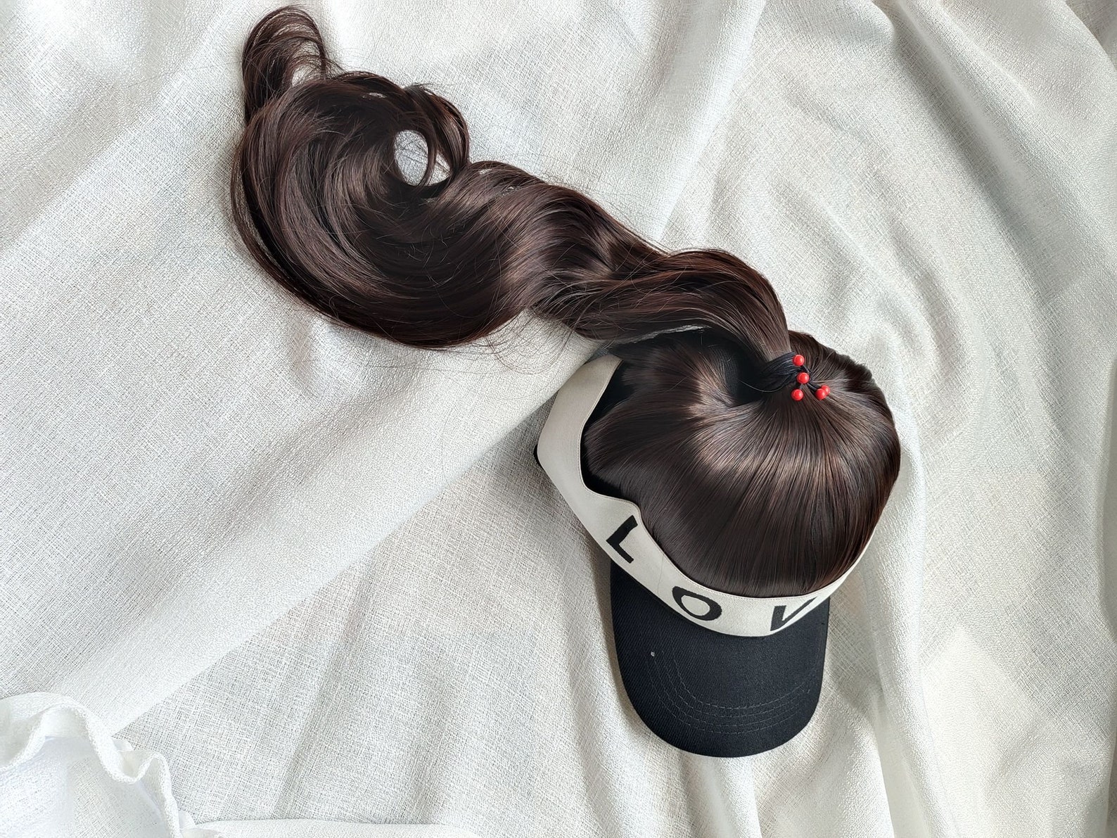 Sun Visor Cap With Ponytail Extensions Long Curly Wavy Hair Etsy