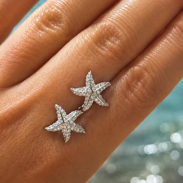 Starfish Earrings & Scarf Gift Set | 925 Sterling Silver Clear CZ Pendant | Ocean Jewelry Gift for Her | Destination Wedding