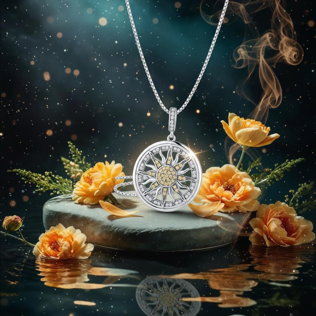 Sun Pendant 925 Sterling Silver | White and Yellow Topaz | Mandala ...