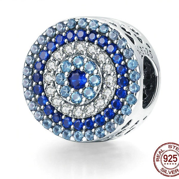 Pandora Style Charm pour bracelet ou collier en argent sterling 925 avec zircone cubique multi bleue et transparente