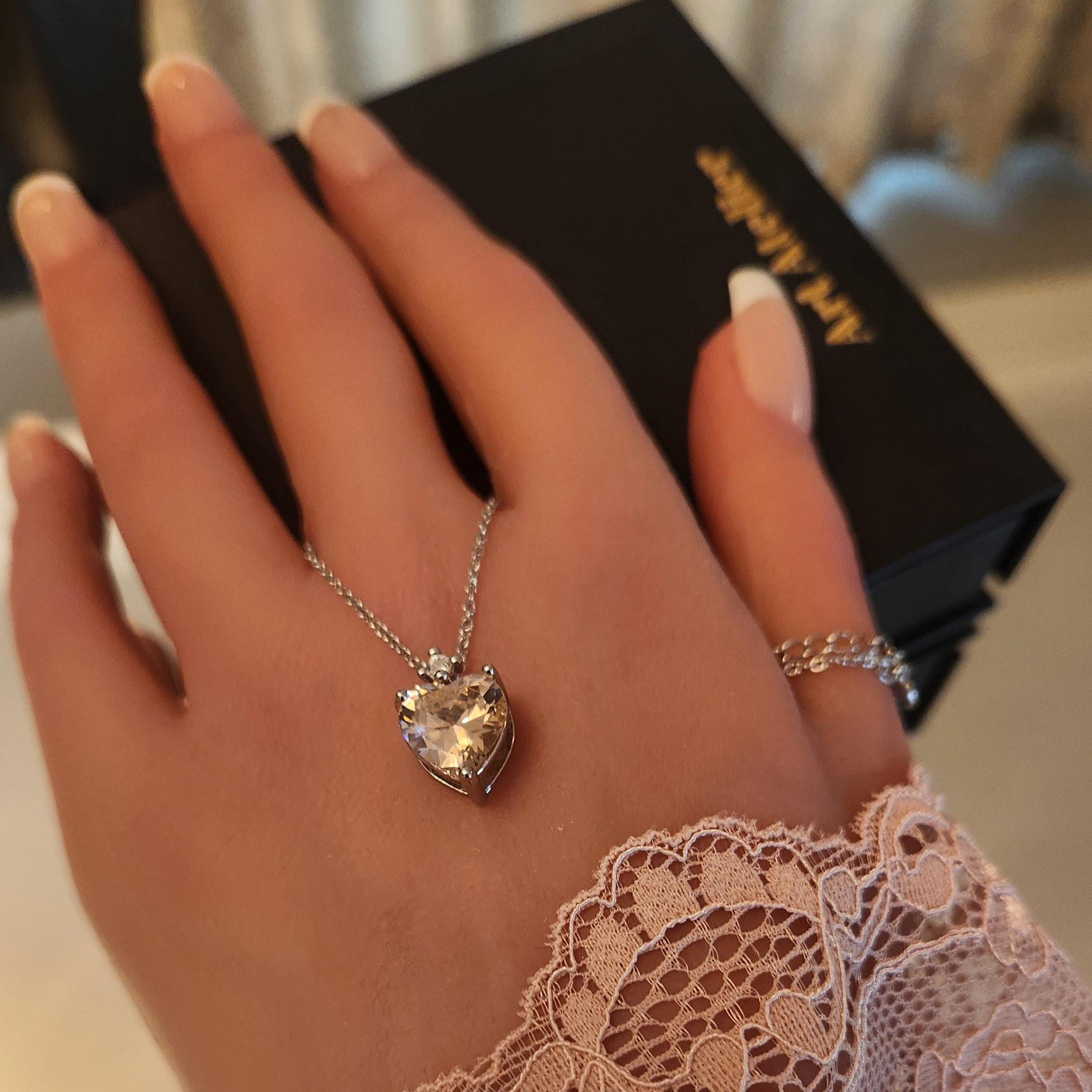 Collar De Corazón Con Diamantes - Chapado En Oro Rosa, Circonita Cúbica, Regalo Para Aniversario O San Valentín