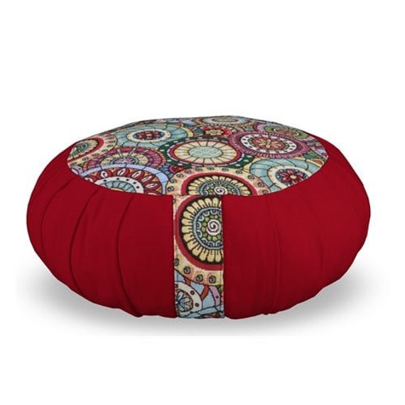Zafu Mandala Rouge/Coussin de Méditation, Sol et Yoga Artisanat Français Fait Main Coton Oeko-Tex Ga