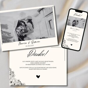 Modèle de carte de remerciement de mariage | invitation de fête moderne et simple | modèle individuel | beige | téléchargement numérique | téléphones intelligents | Fleurs