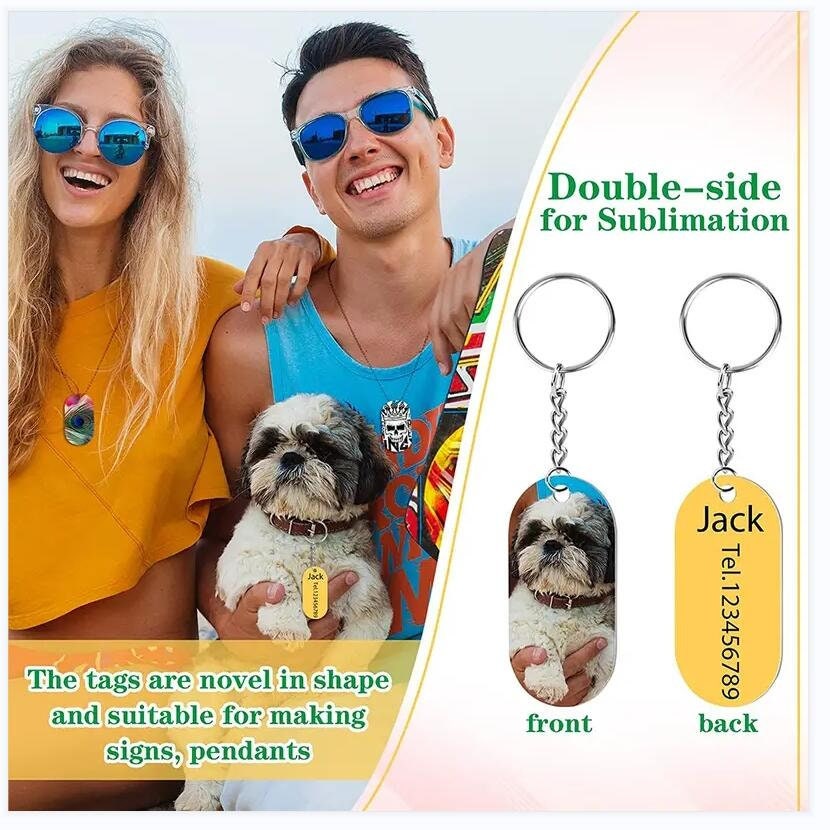 YUTIPGER Sublimation Blank Necklaces Metal Pendant Base with Clasp Chain  DIY Customized Photo Dog Tag Craft Pendant for Men Women