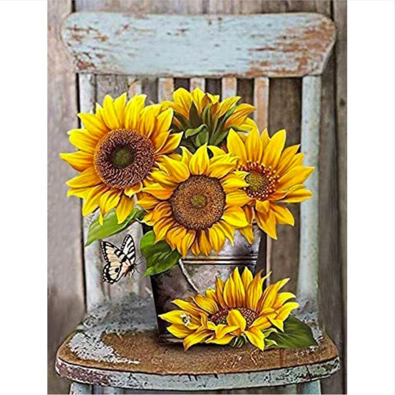 Full Drill Diamond Painting Kit Sunflower Picture Mosaic Etsy