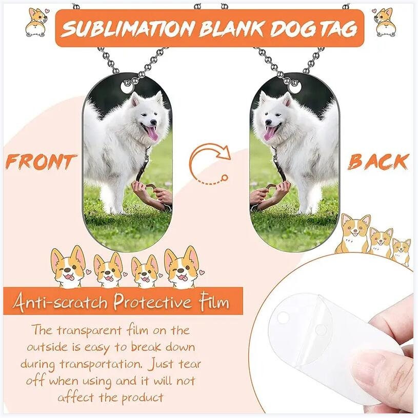 YUTIPGER Sublimation Blank Necklaces Metal Pendant Base with Clasp Chain  DIY Customized Photo Dog Tag Craft Pendant for Men Women