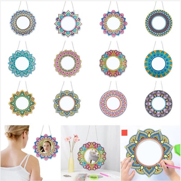 DIY Diamond Painting Mirror Mandala Pattern Strass Broderie Mosaïque Maquillage Miroir Mur Suspendu Ornement Décor Cadeau Pour Fille