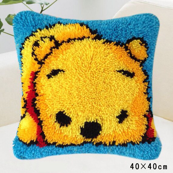 Latch Hook Kit DIY Pillow Cover Cartoon Cute Pooh Handcraft Printed  Embroidery Set Crochet 40x40cm/16x16in 