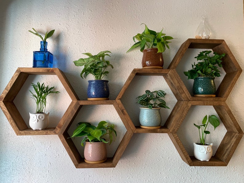 Set of 1, 2, 3, 4, 5, or 6 Hexagon Shelves, Honeycomb Shelves, Plant Shelves, Decor Shelves, Wall Art, Gift Idea, Home Decor 