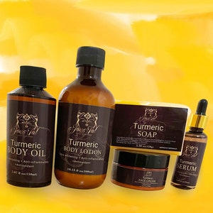 Turmeric Lightening set | Body Lotion, body oil, Serum, Face Cream, soap | Turmeric for face and body | Anti-Aging Cream Infused