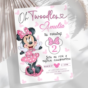 Editable Oh TWOdles Birthday Invitation Digital 2nd Birthday Cute Mouse Second Birthday Invite Oh Twodles Invitation Boho Minnie Invite