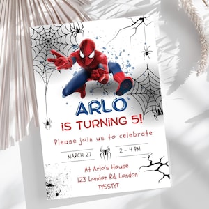 編集可能なスパイダーマンの誕生日招待状、印刷可能な誕生日パーティー招待状、スパイダーマンカードテンプレート、デジタルキッズパーティー招待状のダウンロード
