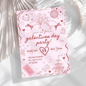 Galentine&#39;s Day Invite Editable Valentine&#39;s Party Text Invitation Template Galentine&#39;s Girls Night Doodle Hand Drawn Cupid Coquette Invite