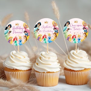 Bearbeitbare Prinzessin Cupcake Toppers Rosa Prinzessin Cake Topper Prinzessin Birthday Party Dekoration Prinzessinnen Mädchen Thema Dekor Digitaler Download