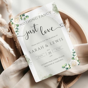 Nothing Fancy Just Love Invitation, Elopement Reception Invite, Minimalist Elopement Announcement Card, Wedding Invite Digital Download Love
