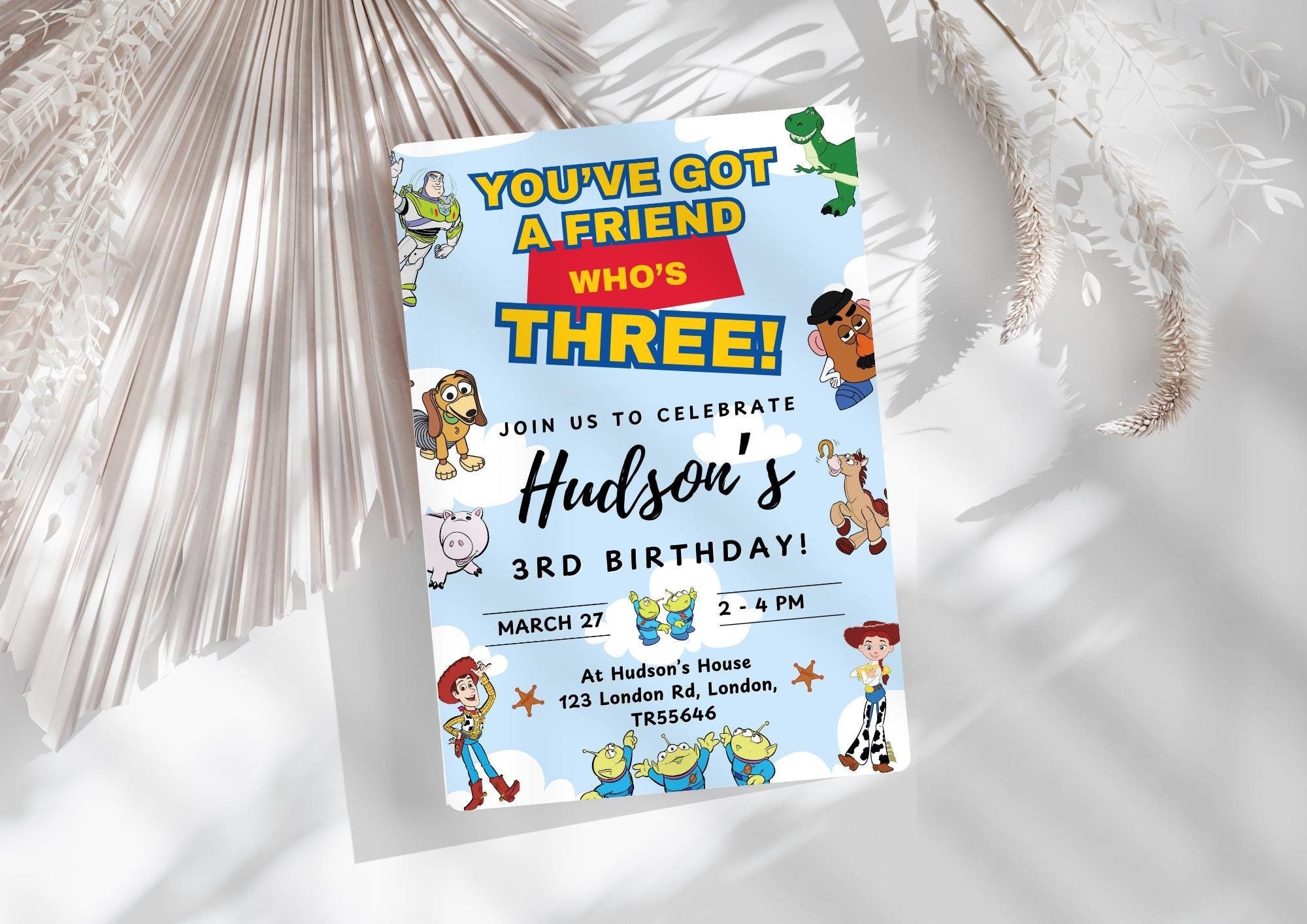 Editable Toy Story Invitation Template, Toy Story Birthday Party, 3rd Digital Invitation, Kids Birthday Party, Woody, You've Got a Friend