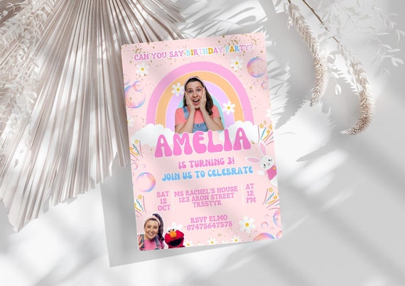 Editable Ms. Rachel Invitation, Ms. Rachel Invite, Birthday Invitation, Digital Invitation, Hop Little Bunnies, Ms, Rachel Invite Pink Elmo