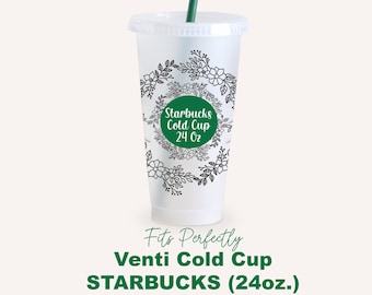 Wildflower Wreath Svg Wrap for Starbucks Venti Cold Cup 24 oz, Starbucks Cup Svg, Starbucks 24 Oz Cold Coffee Cup Svg for Cricut