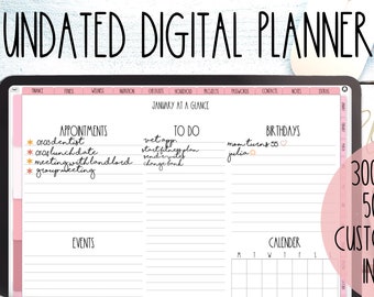 Undated Digital Planner, Pink Digital Planner for Tablets, Goodnotes Planner, ipad planner, Digital Planners, Undated Digital planner