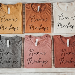 Colores de otoño Bella Canvas 3001 Camisa Mockup, Bella Canvas Heather Otoño, Otoño Otoño Acción de Gracias Halloween Calabaza Otoño Camiseta Mockup