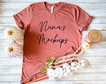 Bella Canvas 3001 Shirt Mockup, Bella Canvas Heather Clay Mockup, Fall Autumn Thanksgiving Halloween Pumpkin Fall T-shirt Mockup