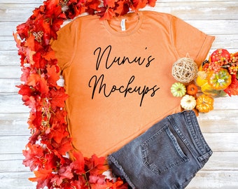 Bella Canvas 3001 Shirt Mockup, Bella Canvas Heather Autumn Mockup, Fall Autumn Thanksgiving Halloween Pumpkin Fall T-shirt Mockup