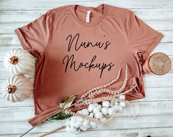 Bella Canvas 3001 Shirt Mockup, Bella Canvas Heather Clay Mockup, Fall Autumn Thanksgiving Halloween Pumpkin Fall T-shirt Mockup