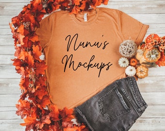 Bella Canvas 3001 Shirt Mockup, Bella Canvas Heather Autumn Mockup, Fall Autumn Thanksgiving Halloween Pumpkin Fall T-shirt Mockup