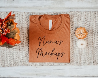Bella Canvas 3001 Shirt Mockup, Bella Canvas Heather Autumn Mockup, Fall Autumn Thanksgiving Halloween Pumpkin Fall T-shirt Mockup
