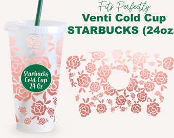 Rose Svg Wrap svg  for Starbucks Venti Cold Cup 24 oz, Starbucks Cup Svg, Starbucks 24 Oz Cold Coffee Cup Svg for Cricut, wrap rose wrap