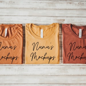 Colores de otoño Bella Canvas 3001 Camisa Mockup, Bella Canvas Heather Otoño, Otoño Otoño Acción de Gracias Halloween Calabaza Otoño Camiseta Mockup