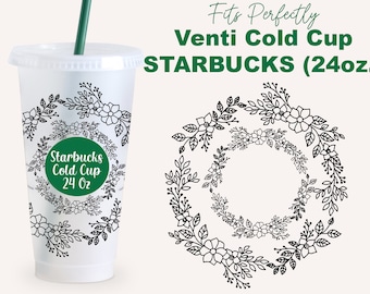 Wildflower Wreath Svg Wrap for Starbucks Venti Cold Cup 24 oz, Starbucks Cup Svg, Starbucks 24 Oz Cold Coffee Cup Svg for Cricut