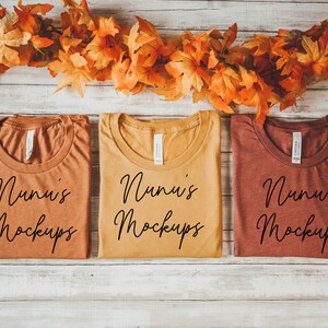 Colores de otoño Bella Canvas 3001 Camisa Mockup, Bella Canvas Heather Otoño, Otoño Otoño Acción de Gracias Halloween Calabaza Otoño Camiseta Mockup